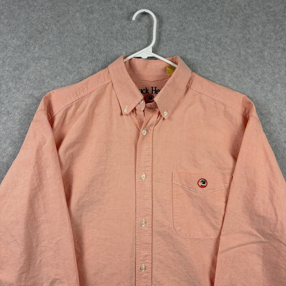 Duck Head Shirt Mens Large Peach Orange Button Down Oxford OCBD Preppy Ivy Logo